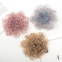 Broche DIY en organza imprimé léopard avec fleur de rose à bords brûlés de 8 cm, accessoires pour chapeaux, chaussures et vêtements