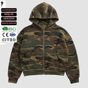 Sudadera con Capucha Personalizada de Fabricante, 500GSM, Impresión Completa DTG, Camuflaje Vintage, con Cierre - Product Image 1