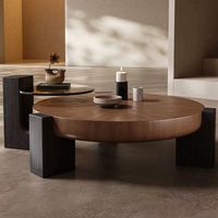 Ensemble de table basse en noyer minimaliste italien, nouvelle table ronde rétro de luxe léger pour petit salon