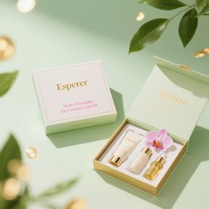 Custom <b>Gold</b> Stamp Embossed Matt Lamination Eco-friendly Sponge Lined Magnetic Rigid Cosmetic Skincare Perfume Gift Box - Product Image 1