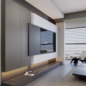 Современный простой деревянный телевизионный шкаф-тумба, складной, со встроенным настенным стеллажом для хранения и винной полкой, для гостиной в стиле фермерского дома или дома. - Product Image 6