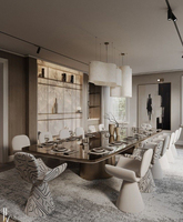 Ensemble table et chaises de salle à manger de luxe moderne, table avec plateau en marbre et texture haut de gamme, table pour 12 personnes