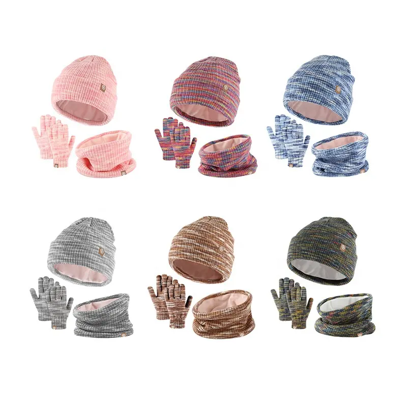 Ensemble chapeau et gants d'hiver pour enfants en gros Ensembles de gants chapeau écharpe tricotés avec logo personnalisé