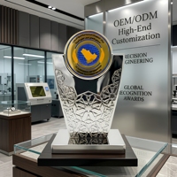 Trophée d'entreprise personnalisé en gros, récompense créative en chrome avec disque gravé, coupe en métal pour performance d'excellence, idéal comme cadeau d'affaires