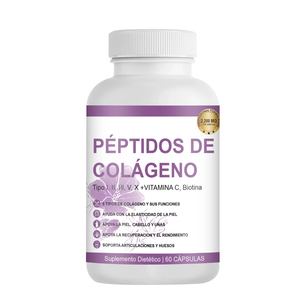 Péptidos de Colágeno Tipos I, II, III, V y X con Vitamina C y Biotina 2200 mg, 60 Cápsulas para Piel, Articulaciones, Cabello y Uñas - Product Image 1