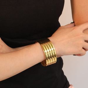Multi Layer Pipe Smooth Cuff <b>Bangle</b> 18K <b>Gold</b> <b>Plated</b> Water Wave Stainless Steel Jewelry High Polish Irregular Open <b>Bangles</b> - Product Image 5