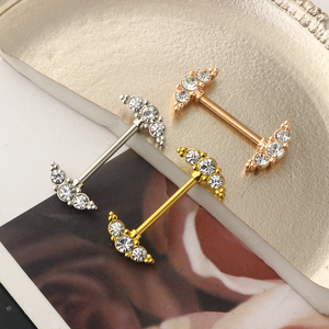 Piercings de pezón 14G de acero quirúrgico con tornillo, tipo barbell, para lengua, con colgante recto de corazón de circonita cúbica - Product Image 4