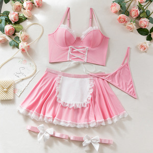 Tentazione gioco di ruolo reggiseno <span class=keywords><strong>sexy</strong></span> e mutandine quattro pezzi cameriera uniforme set rosso teen ragazze lingerie <span class=keywords><strong>sexy</strong></span> adatto matrimonio natale - Product Image 6