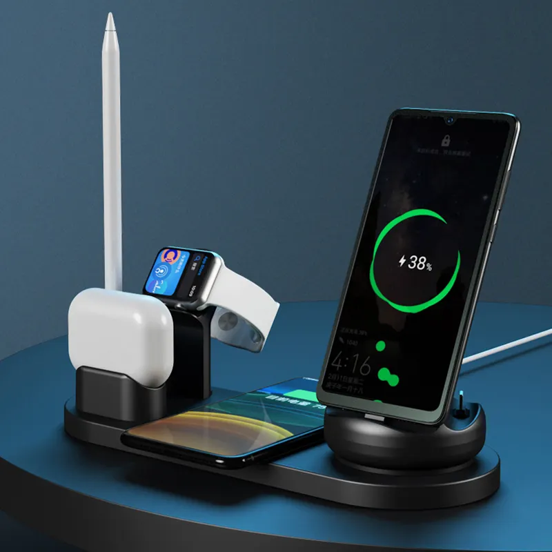 Qi Беспроводное зарядное устройство 7 в 1 подставка для iPhone Samsung Xiaomi Huawei OPPO VIVO Hey, Реми iWatch Airpod Быстрая Зарядка Док-станция