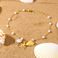 Collar de Acero Inoxidable con Colgante de Concha y Estrella de Mar para Playa, Verano, Pulsera