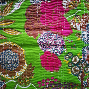 Juegos de fundas de cama Kantha hechos a mano, acolchado de flores, colchas de tela de algodón 100%, edredones de trabajo Kantha de retazos bohemios, tamaño King - Product Image 1