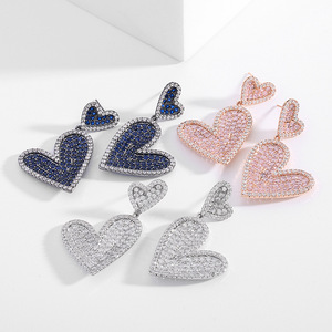 Roche OEM Ferrets Sterling Silver 925 Zircon Big <strong>Heart</strong> <strong>Dangling</strong> Jewelry <strong>Earrings</strong> - Product Image 4