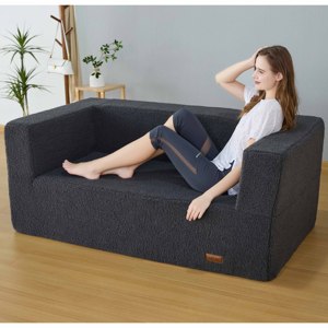 Nuovo arrivo divano pigro doppio formato soggiorno grigio scuro Sherpa sacco divano pronto per l'uso comodo letto a sacco a sacco compresso - Product Image 3