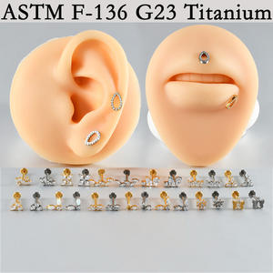 Boucles d'oreilles clous de lèvre en titane ASTM-F136 G23, style vintage, avec zircon à dos plat en forme de T et filetage interne, pour mariage et fiançailles - Product Image 4