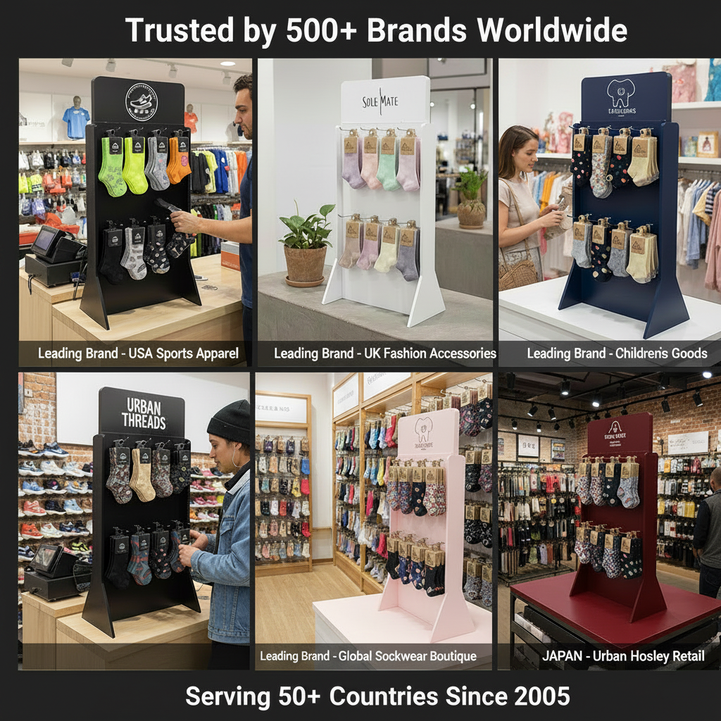 Custom Double Sided PVC Sock Display Stand Countertop Freestanding Retail Hook Rack OEM Logo Printing Wholesale — view 6