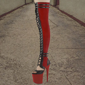 Botas de tacón alto de 20 cm con plataforma y cremallera para mujer, estilo gótico, de PU, para otoño, para pole dance, con punta abierta y diseño sobre la rodilla - Product Image 2