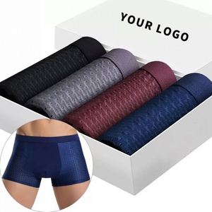 "<b>Custom</b> Men's Mid-Rise Ice Silk Seamless <b>Boxer</b> Briefs with Breathable Cool Knitted Fabric Mesh Shorts" - Product Image 1