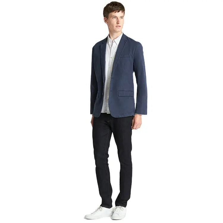 2022 men's casual blue classic blazers long sleeves with button cuffs cotton blazer for men