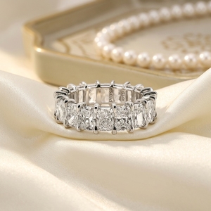 18K White Gold Lab Grown Diamond <b>Ring</b> Princess Cut Pave Set Full Eternity Band Engagement Wedding Jewelry - Product Image 2