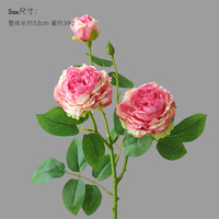 Rose artificielle en soie à tige unique de style français, à 3 têtes et bord festonné, décoration vintage pour la maison, le salon et Noël