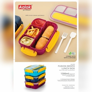 กล่องข้าวพลาสติกพรีเมียม 1300 มล. แบบ 4 ช่อง ป้องกันการรั่วซึม ฝาปิดแบบคลิปล็อค พร้อมช้อนส้อมในตัว ปลอดสาร BPA ใช้กับช่องแช่แข็งได้ - Product Image 3