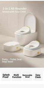 3-in-1 Toddler Potty Trainer - <strong>Toilet</strong> <strong>Seat</strong> &amp; <strong>Step</strong> Stool, Splash Proof, Removable Bowl, Easy Clean - Product Image 2
