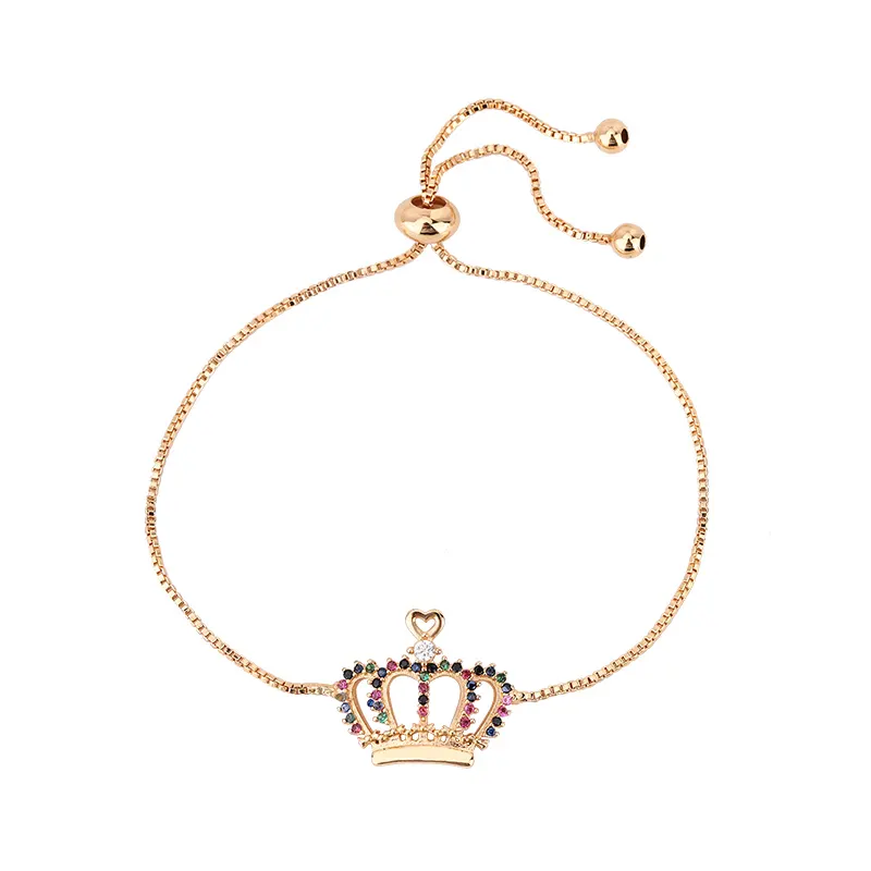Top Selling Jewelry Classic Charm Bracelet Gold Plating Colorful Zirconia Crown Bracelets For Women