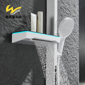 Douche murale à jet latéral à LED double couche de luxe, gris, en fer, pressurisée, eau chaude/froide, salle de bain - Product Image 1