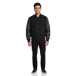Vestes universitaires noires de luxe personnalisées, veste pour hommes, manches en cuir, veste universitaire pour hommes, confortable, haute qualité, OEM - Product Image 1