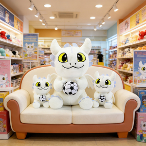 Peluche <span class=keywords><strong>Dragon</strong></span> Sans Dents <span class=keywords><strong>Noir</strong></span> <span class=keywords><strong>et</strong></span> <span class=keywords><strong>Blanc</strong></span>, Design Vivant, Tenant un Ballon de Football, Jouet en Peluche Mignon, Vente Chaude - Product Image 5