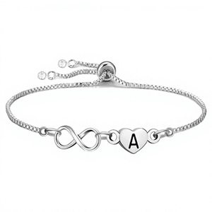 925 Sterling Silver Heart <b>Infinity</b> Chain <b>Bracelet</b> for Women Romantic Everyday Wear Adjustable Dainty Charm Jewelry - Product Image 2