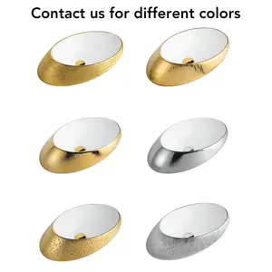 Bacia de cerâmica de ouro lavabo, lavabo de cerâmica de luxo dourado e branco, banheiro de mão lavatório de arte pia