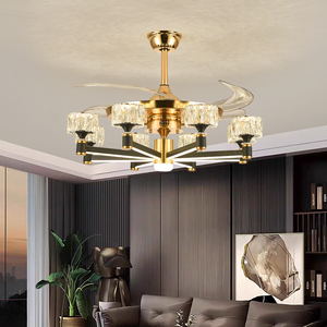 Ventilatore da <span class=keywords><strong>Soffitto</strong></span> <span class=keywords><strong>a</strong></span> <span class=keywords><strong>LED</strong></span> con <span class=keywords><strong>Lampada</strong></span> <span class=keywords><strong>a</strong></span> Sospensione, Ventilatore di Lusso Silenzioso con Pale in ABS e Cristalli, Telecomando, Lampadario per Soggiorno e Sala da Pranzo - Product Image 3