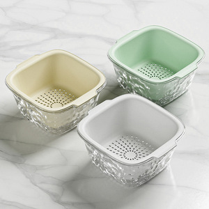 Double Layer Fruit Drain Basket Square Stackable Plastic Strainer For Kitchen And Living Room Use Size L - Product Image 3