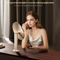 Miroir de maquillage LED rond de 9,6 pouces, 3 couleurs, à intensité variable, avec capteur tactile, miroir de vanité de bureau, rechargeable par USB 6000 mAh, miroir cosmétique