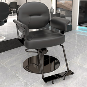 Chaise de barbier hydraulique noire, chaise de coiffure rembourrée, siège de coiffure avec base en métal pour salon de beauté - Product Image 6