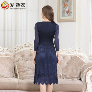 Europäische Und Amerikanische Großen namen High-end-frauen Durchbrochene Spitze Nähen Solide Farbe Lange Kleid - Product Image 6