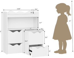 Estantería con Gabinete de Almacenamiento para Juguetes para Sala de Juegos, Librería con 1 Estante de Exhibición, Cubo Abierto, <span class=keywords><strong>2</strong></span> Gabinetes Móviles, <span class=keywords><strong>2</strong></span> Cajones - Product Image 3