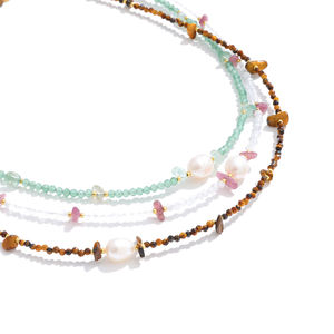 Collar de <span class=keywords><strong>Cadena</strong></span> con Cuentas Hechas a Mano de Acero Inoxidable de Moda de Verano XY 128 para Mujer, con Perla Natural y Piedra Aventurina Verde Tigre - Product Image 1