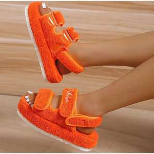 Sandalias de algodón con punta redonda para mujer, calzado cálido con suela gruesa, esponjosas, <span class=keywords><strong>2023</strong></span> - Product Image 1