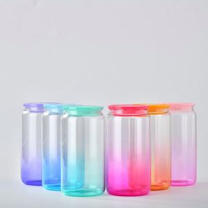 Gobelets en verre pour café glacé de 16 oz, verre transparent coloré pour sublimation avec couvercle en plastique et paille - Product Image 2