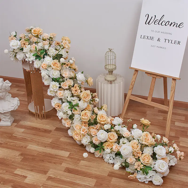 Fournitures de planification d'événements à bas prix décoration de mariage fleur artificielle blanc Champagne Rose chemin de Table pour mariage