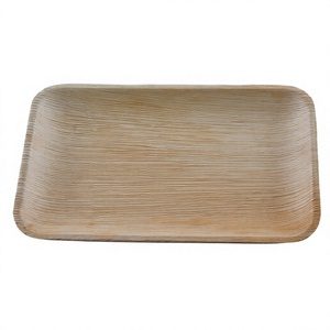 Bandeja Rectangular Plana Desechable de Hoja de Palma de 10x6 Pulgadas, Ecológica, Ligera, Biodegradable, Apta para Microondas, Impermeable, Apta para Congelador - Product Image 1