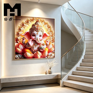 Décoration murale Ganesha, art mural hindou, impression sur toile du dieu Ganesh, peinture encadrée, décoration murale religieuse pour accrocher au mur - Product Image 5