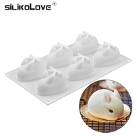 Diy Six Cavities 3d Animals Bunny Silikon Backform in Lebensmittelqualität für Schokoladekuchen Moussezubehör Kuchen Dekor