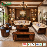 Ensemble de meubles de salon en bois de burl au design avant-gardiste, suite de canapés laqués brillants avec fauteuils symétriques de style Royal Club pour projets de manoirs