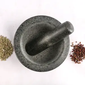 Factory Supply Round Shape Grinding Mortar Pestle Natural Stone Pestle Mortar For Home