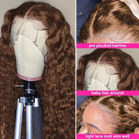 Pelucas de Cabello Humano Virgen Vietnamita con Cutícula Alineada # Peluca frontal transparente HD de onda profunda 4, color marrón chocolate, 13x4, 180% de densidad