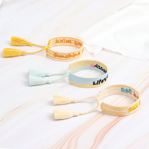 Pulsera <span class=keywords><strong>de</strong></span> la <span class=keywords><strong>Amistad</strong></span> con Borlas Bordadas, Pulsera Tejida con Logotipo Personalizado, Pulsera Ajustable Hecha a Mano, Cuerda Tejida para Mujer - Product Image 2