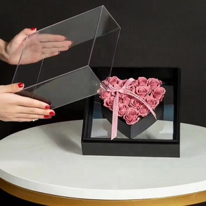Scatola regalo di san valentino rosa fiori secchi trasparente in acrilico con finestra rosa a forma di cuore scatola regalo fiori decorativi - Product Image 6